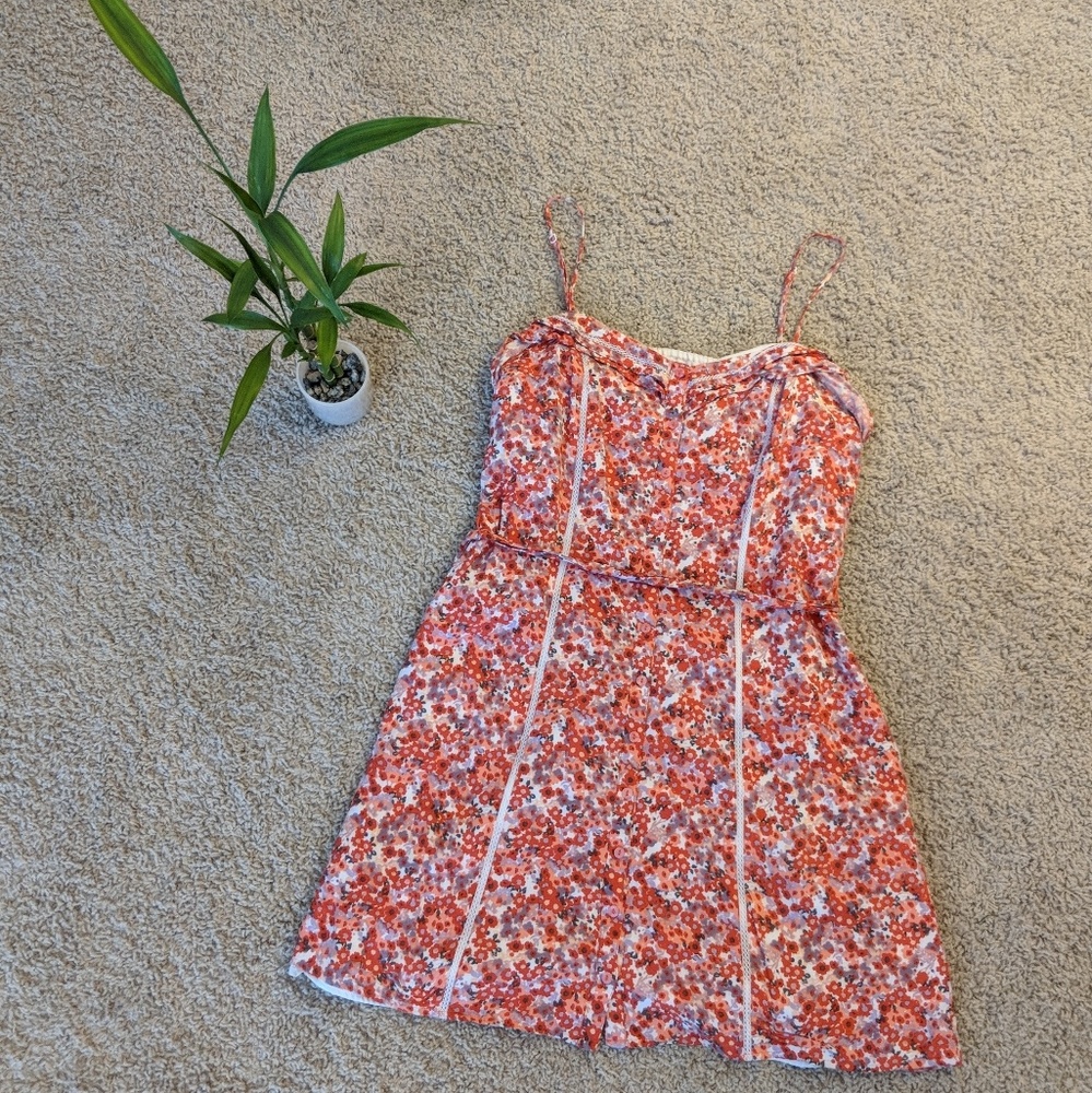 Lauren Conrad Button up floral red dress Size 12